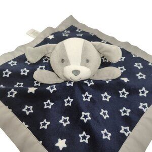 Carters Child of Mine Lovey Security Blanket Dog Gray Blue Stars Plush Rattle